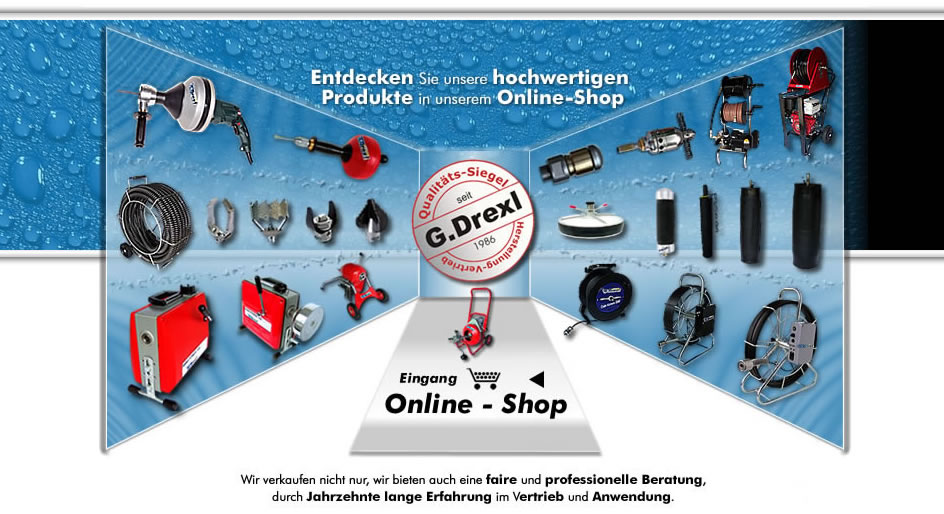 Absperrblasen, Kanalkamera, Rohrreinigungsmaschinen, Dichtkissen, Rohrkamera, Rohrreinigungsger�te, Rohrreinigungsmaschine, Rohrreinigungsspirale, g-Drexl B2B
